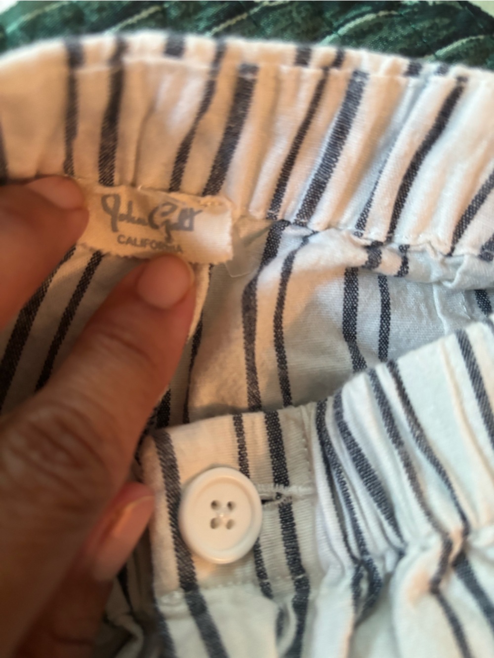John GALT Striped Elastic-Waist Pants - White with Navy Stripe - Picture 3 of 4